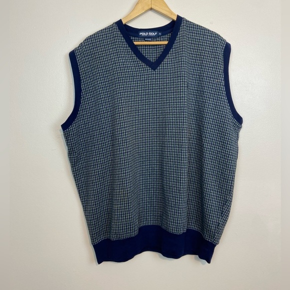 Vintage Polo Golf Ralph Lauren Houndstooth Sweater Vest – Navy & Green – XL - Picture 2 of 5
